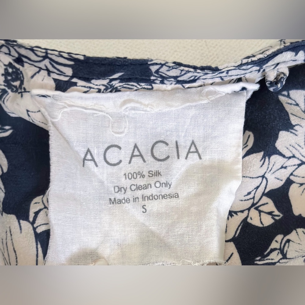 Acacia swimwear blue magnolia Rome dress wrap silk coverup short swim summer S - Picture 2 of 7
